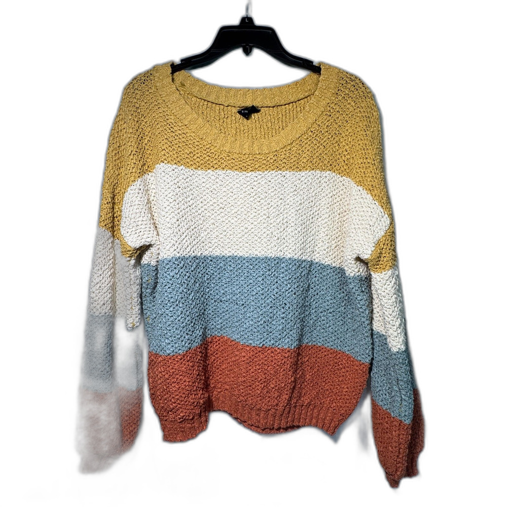 boho coastal Blank Paige Chunky Knit Striped Sweater // Slouchy Colorblock Small